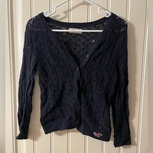Navy Blue Hollister Cardigan Cropped Sweater